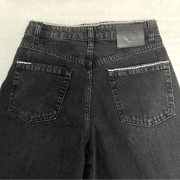 NWT Maje “Diamond” Black Wide Leg Jeans w Rhinestone Trim—missing rhinestones - Picture 14 of 16